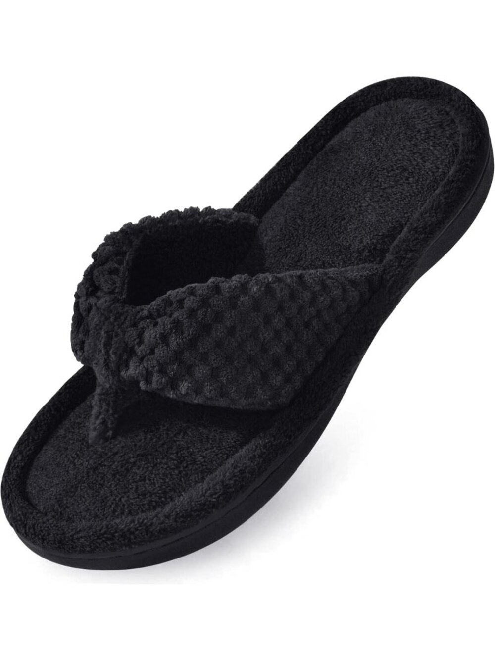 Women's All Black Memory Foam Flip Flop Slippers Adjustable Thong Comfort Casual